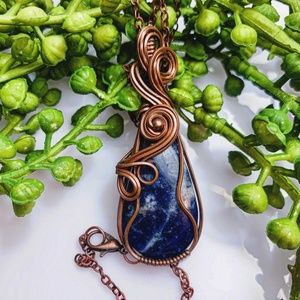Lapis Lazuli Gemstone Wire Wrapped Necklace